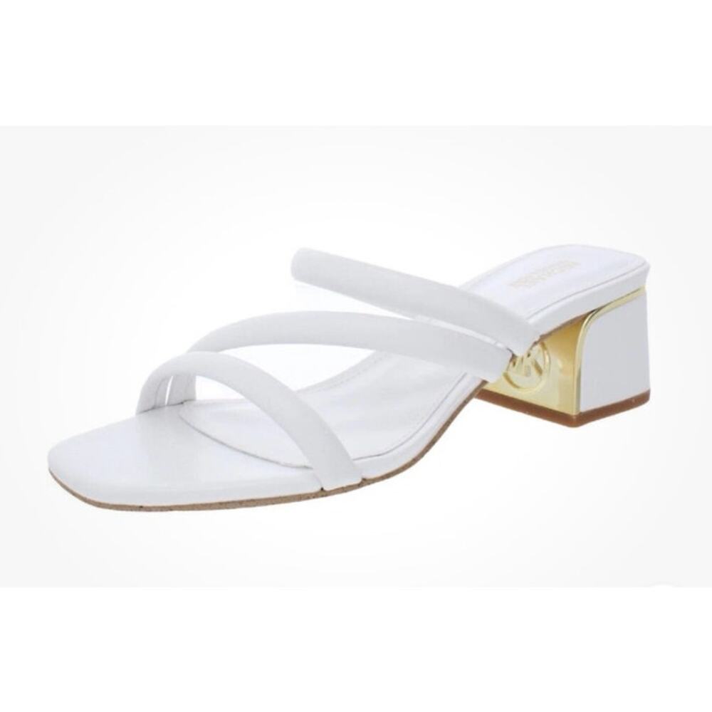 Michael Kors Lana Mule Optic White 7.5 strap sandals open toe chunky heel